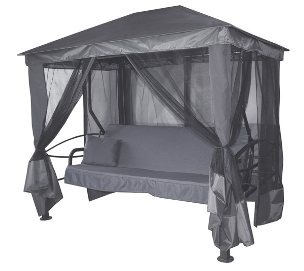 Качели-шатер 4-х местные Мебель Сад Монреаль Премиум Делюкс (каркас графит, м/э серый рис.нет)2 уп.