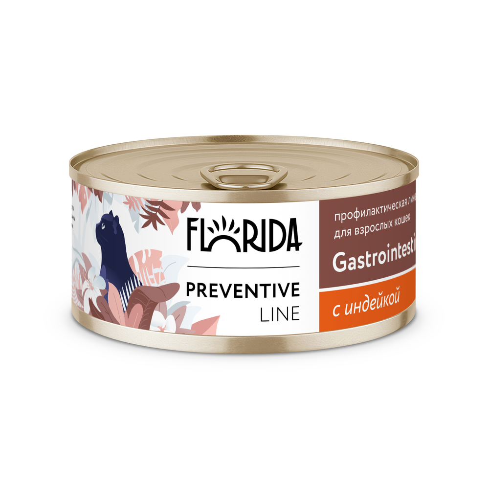 FLORIDA Gastrointestinal Консервы для кошек при расстройствах пищеварения, с индейкой 0,1 кг. х 1 шт.