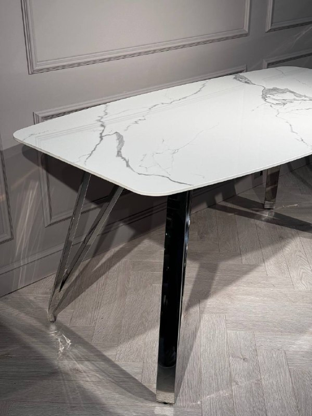 Стол обеденный Ist Casa Соар-2, 180х90х76 см, бело-серая керамика, хром серебро