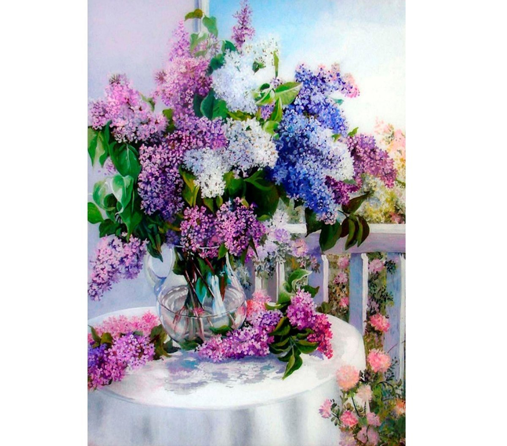 Алмазная мозаика Alingar, на подрамнике, с полным заполнением, (глянц.), 30х40 см, 20 цветов, "Букет сирени"