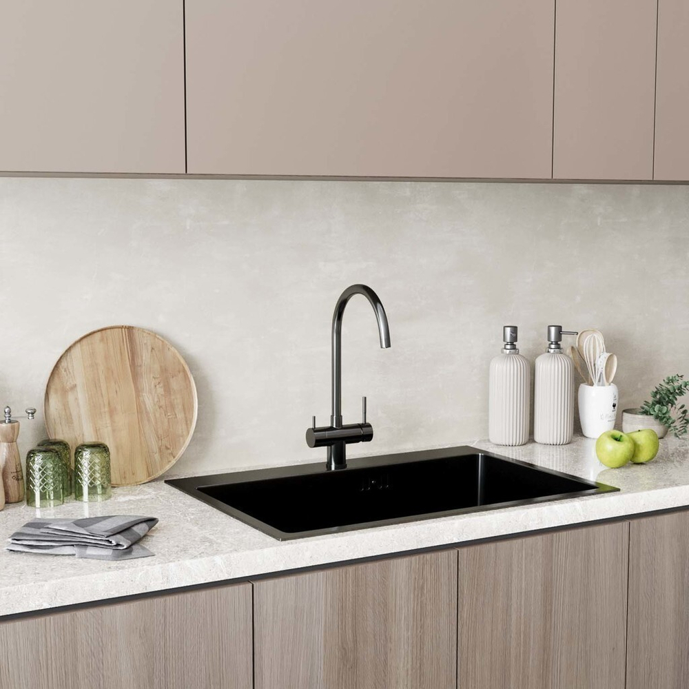 Смеситель для кухни 35k MIXLINE MLSS-0326BL трубчатый излив, подкл.к фильтру, ЧЕРНЫЙ ГРАФИТ