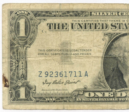 Банкнота США 1 доллар (серебряный сертификат) 1957 Z 92361711 A. VG-F