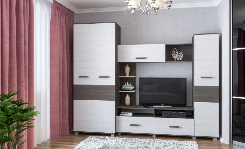 Гостиная "Виора" № 1 (ясень анкор темный\ясень анкор светлый), ЛДСП, MODERN