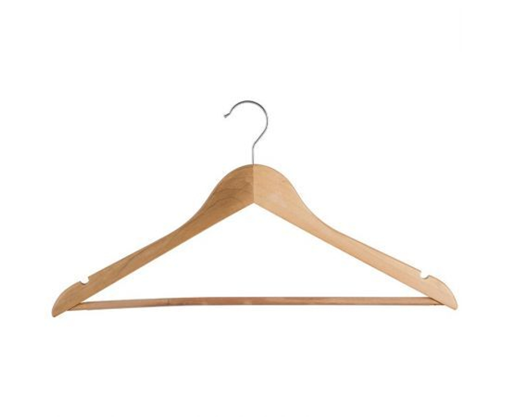 Вешалка Рыжий кот W2-РA 311367 для одежды, размером 46-48, с антискользящим резиновым покрытием, с перекладиной, деревянная, бежевая, 435мм / плечики