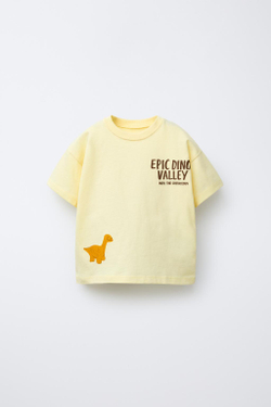 ZARA ФУТБОЛКА С ПРИНТОМ «ДИНОЗАВРЫ», ЖЕЛТЫЙ
