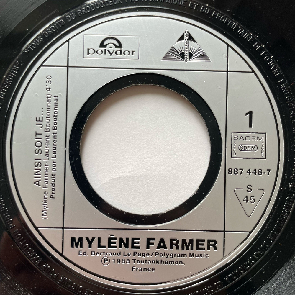 Винтажная виниловая пластинка LP Mylene Farmer Ainsi Soit Je (Франция 1988) 7 дюймов маленькая пластинка