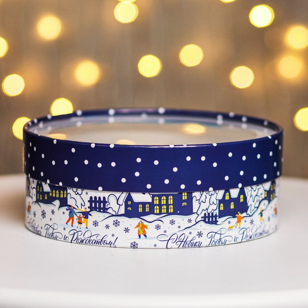 Коробка для макарун тубус с окном "С Новым годом" 21 х 21 х 7 см