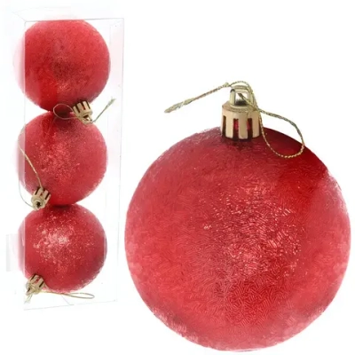 Новогодние шары 7см (набор 3шт) «Мягкий блеск», красный