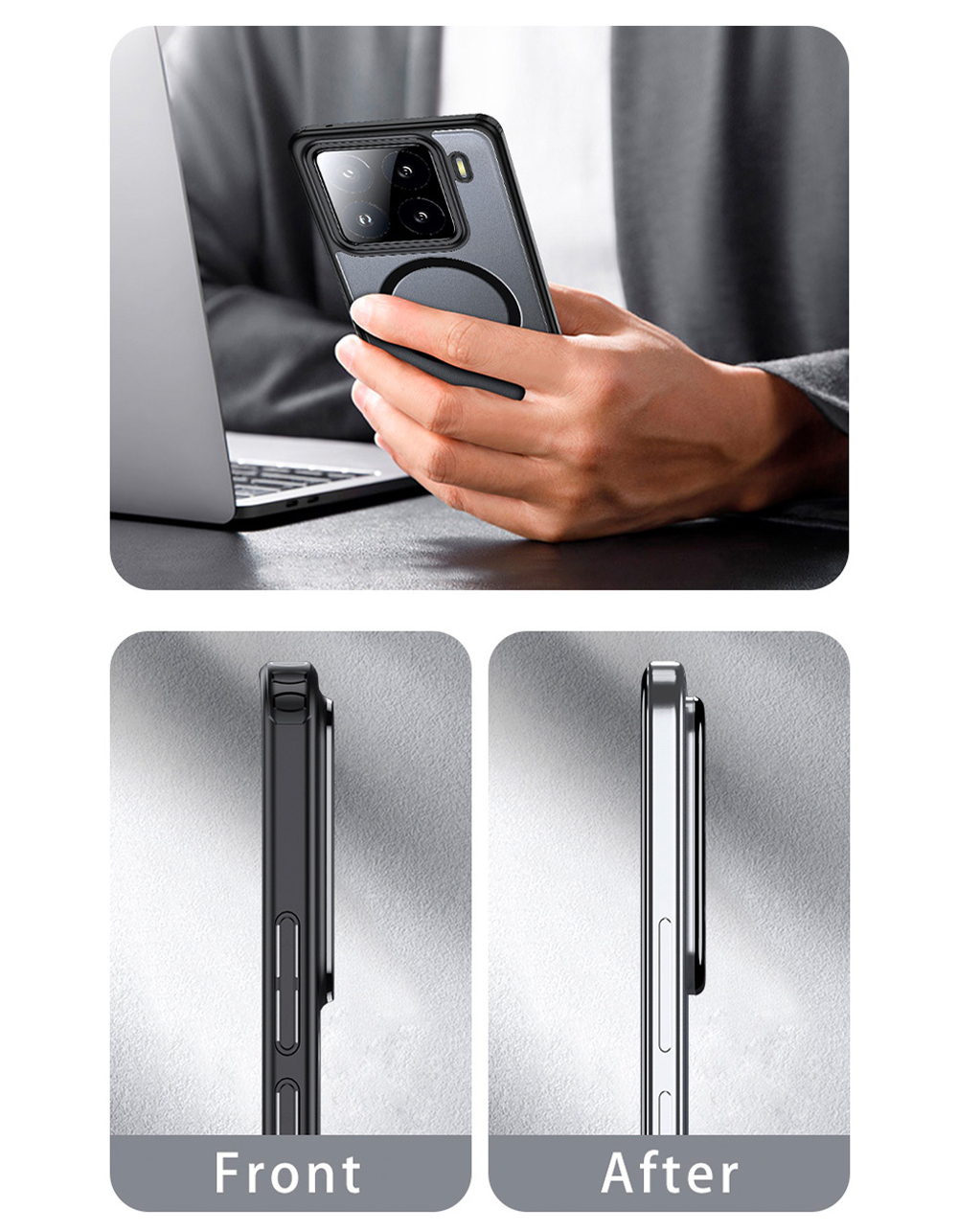 Чехол для Xiaomi 15 Pro с MagSafe черный с прозрачной матовой задней панелью WLONS