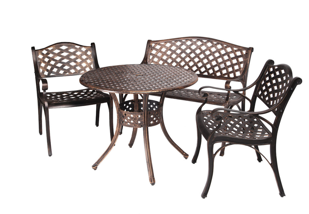 Обеденная группа из литого алюминия c  столом ЛИОН + скамейка ЖАСМИН