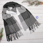 Палантин - шарф «ZIMA», принт в клетку, цвет черный/серый, 180*70см (230гр)