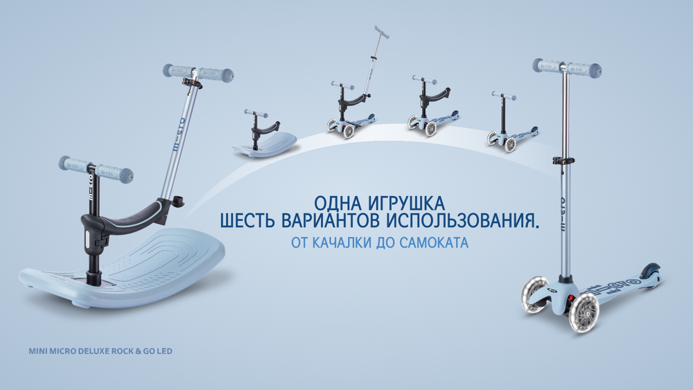 Самокат-качалка Mini Micro Deluxe Rock & Go LED, голубой