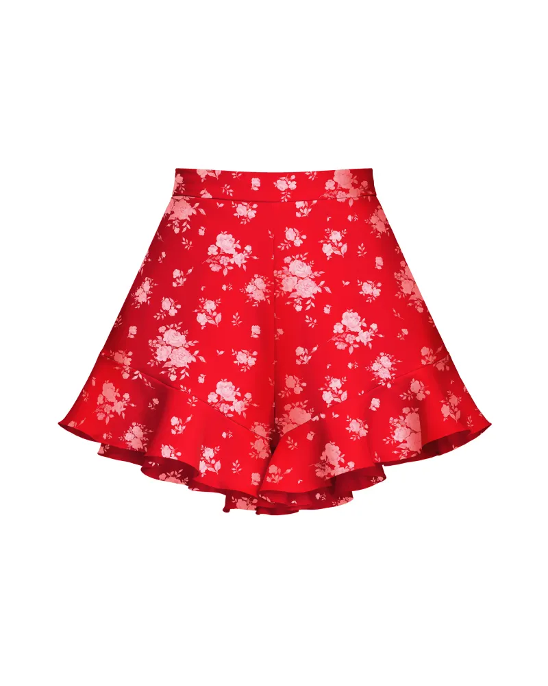 Audrie, шорты из красного крепдешина с цветочным принтом