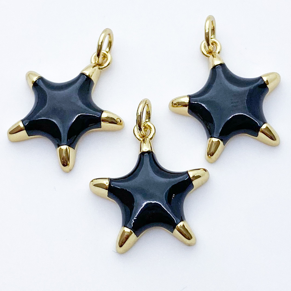 Подвеска Звезда, цвет золото+черный, размер 18*16 мм, цена за 1 шт