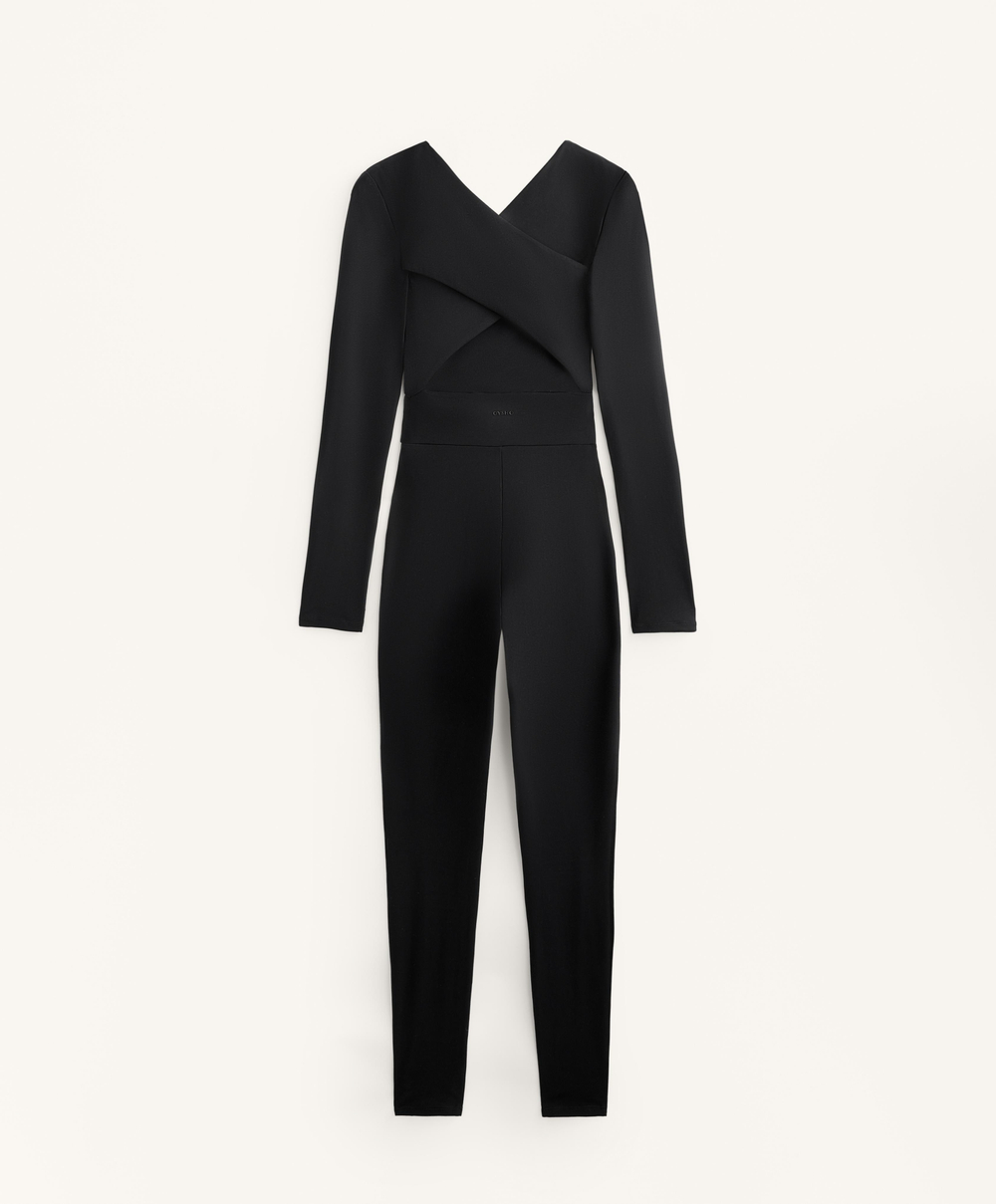 Oysho Длинный перекрестный комбинезон Comfortlux, черный
