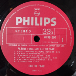 Винтажная виниловая пластинка LP Pleins Feux Sur Edith Piaf Эдит Пиаф (Canada 1975)