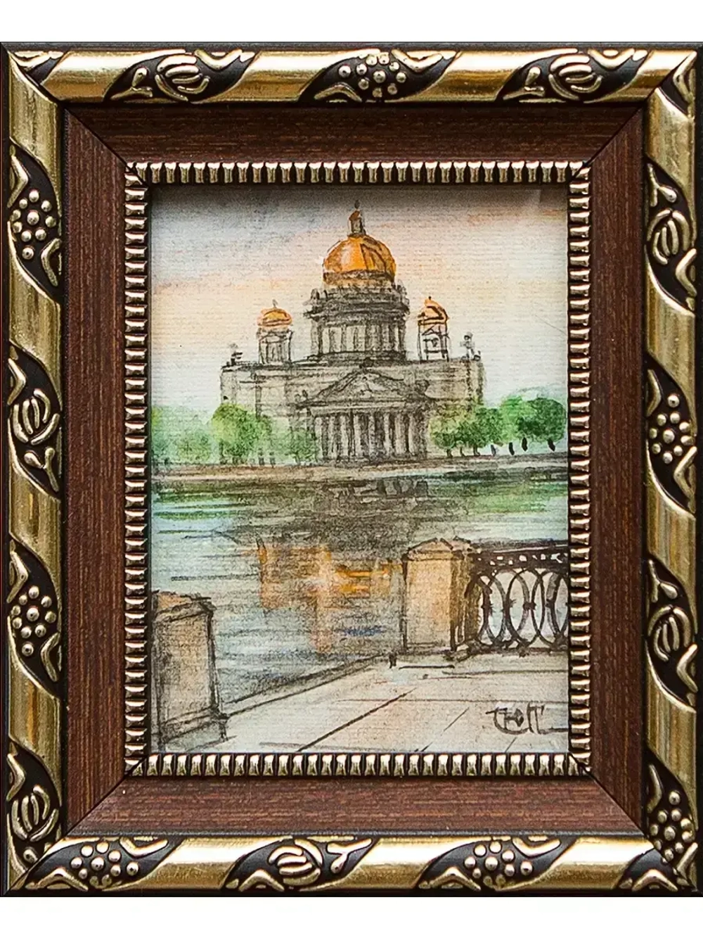 Картина акварелью "Исаакиевский собор. Р. Нева" Лопухова