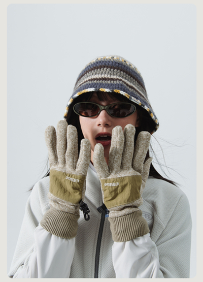 Перчатки Nothomme Blue Winter New Knitted Fleece Anti-Static Water-Repellent Color-Block Thick Gloves”