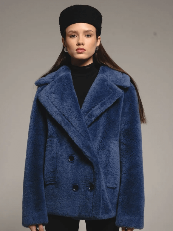 Шуба искусственная женская короткая, синяя, Severina