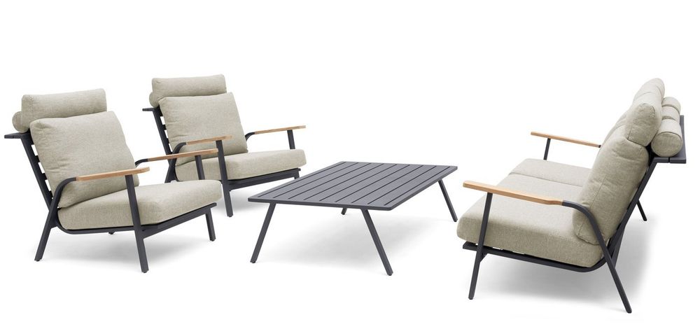 Malmo с 3-х местным диваном, комплект лаунж мебели антрацит/светло-серый, алюминий