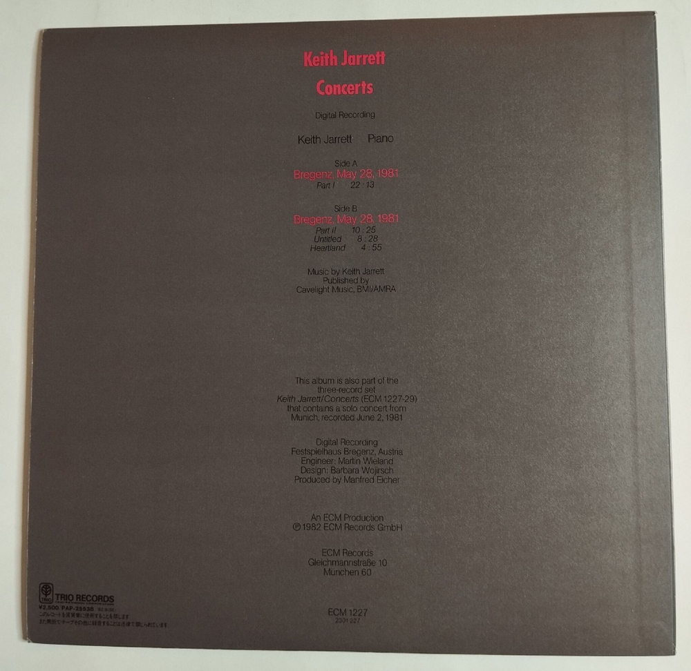 Винтажная виниловая пластинка LP Keith Jarrett Concerts (Japan 1982) (No Obi)