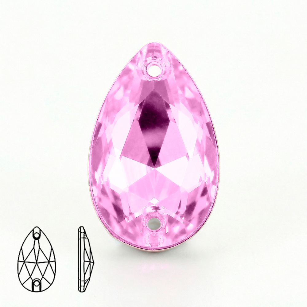 Пришивные стеклянные стразы (Light Pink / Лайт Пинк, форма “капля” / Teardrop)