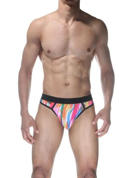 Мужские трусы-стринги с принтом в виде мазков краски (Размер: L) (Цвет: разноцветный)