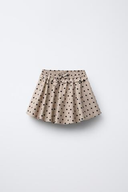 ZARA ЮБКА-ШОРТЫ С ФЛОКОВЫМ ПРИНТОМ, СВЕТЛО-БЕЖЕВЫЙ