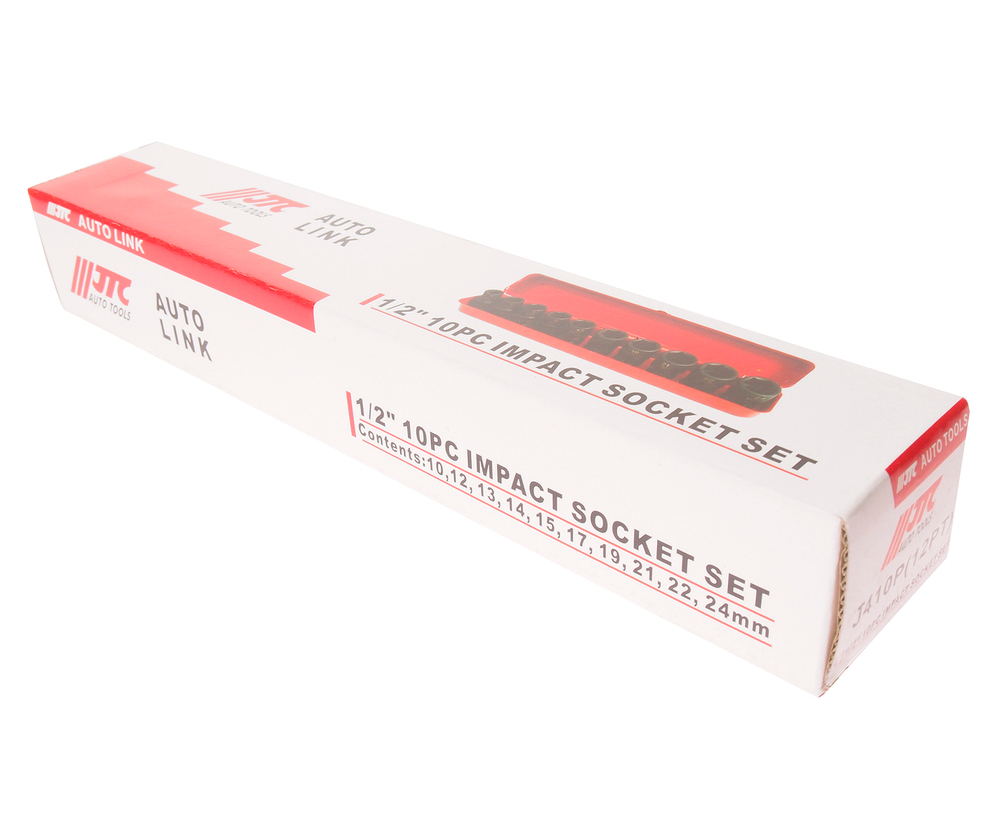 Набор головок торцевых 1/2" 12-ти гранных 10-24мм ударных 10 предметов JTC