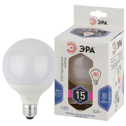 Лампа светодиодная ЭРА STD LED G95-15W-6000K-E27 E27 / Е27 15Вт шар холодный белый свет
