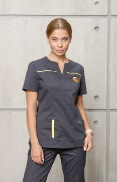 Блуза женская А218 (экстра/серый 110/принт Рыжик/желтый 742)