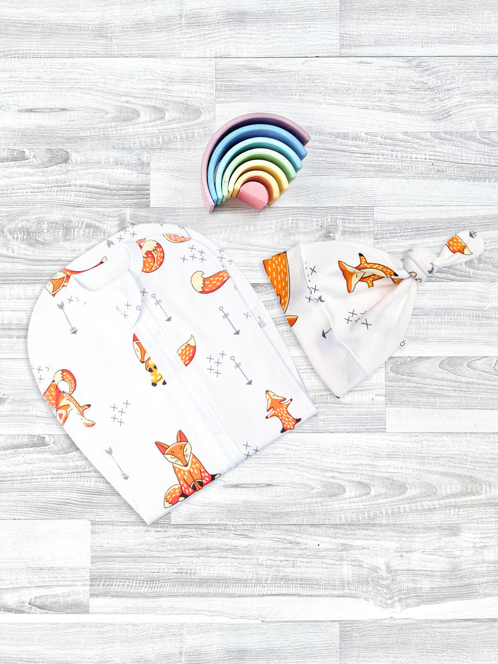 Пеленальный кокон и шапочка Mjölk Лисички