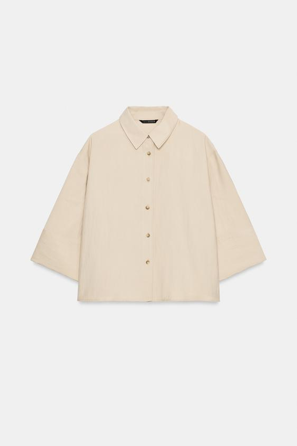 ZARA УКОРОЧЕННАЯ РУБАШКА С ШИРОКИМИ РУКАВАМИ, БЕЖЕВЫЙ