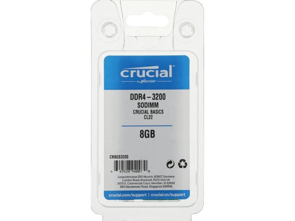 Оперативная память Crucial CB8GS3200, DDR4 1х 8ГБ 3200 МГц, SODIMM, OEM