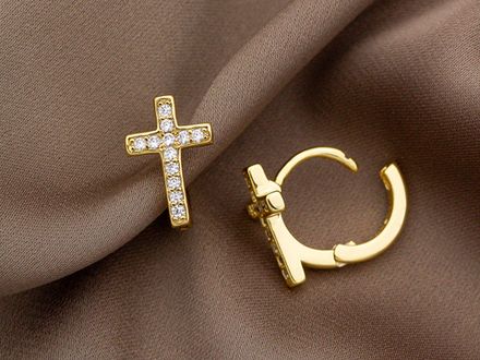 Серьги-Кольца "Крест", 13мм
