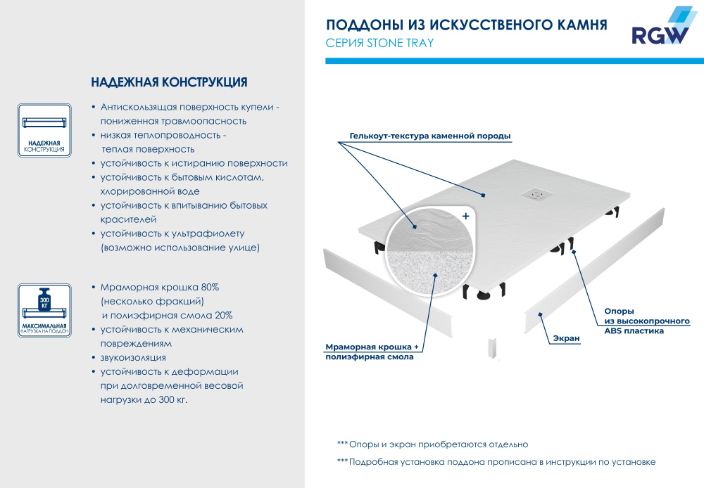 Душевой поддон асимметричный RGW ST/AR-W Белый