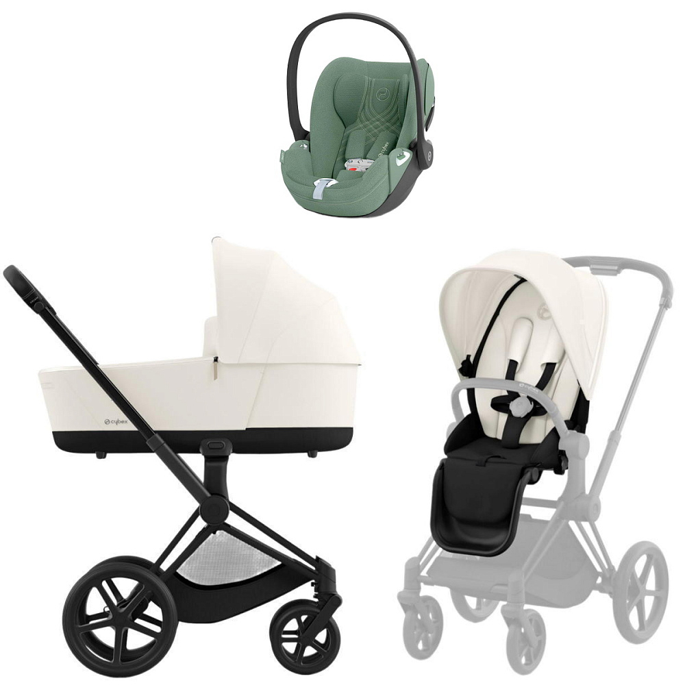 Коляска Cybex Priam IV Matt Black complete Cloud T Leaf Green Plus Base T 3 в 1 Off White