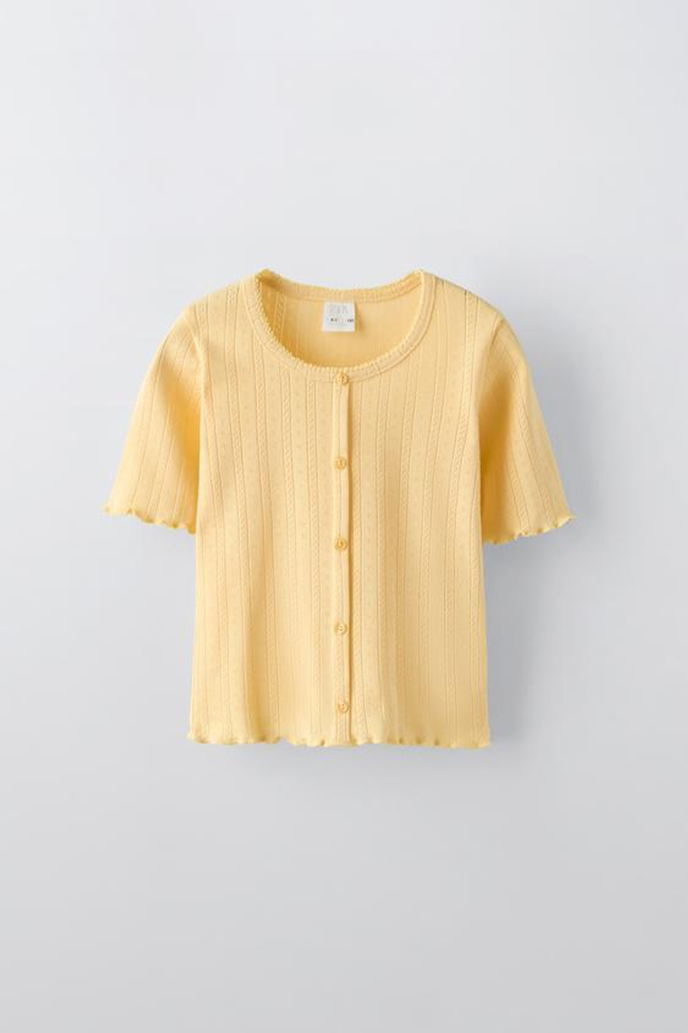 ZARA ФУТБОЛКА С АЖУРНЫМ УЗОРОМ И ПУГОВИЦАМИ, ЖЕЛТЫЙ