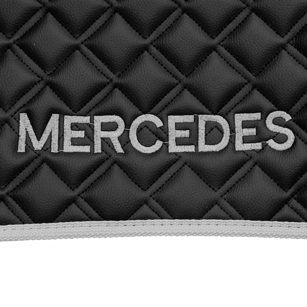 Ковры MERCEDES Actros MP3 (автомат) с шахтой (экокожа, черный, серый кант, серая вышивка)