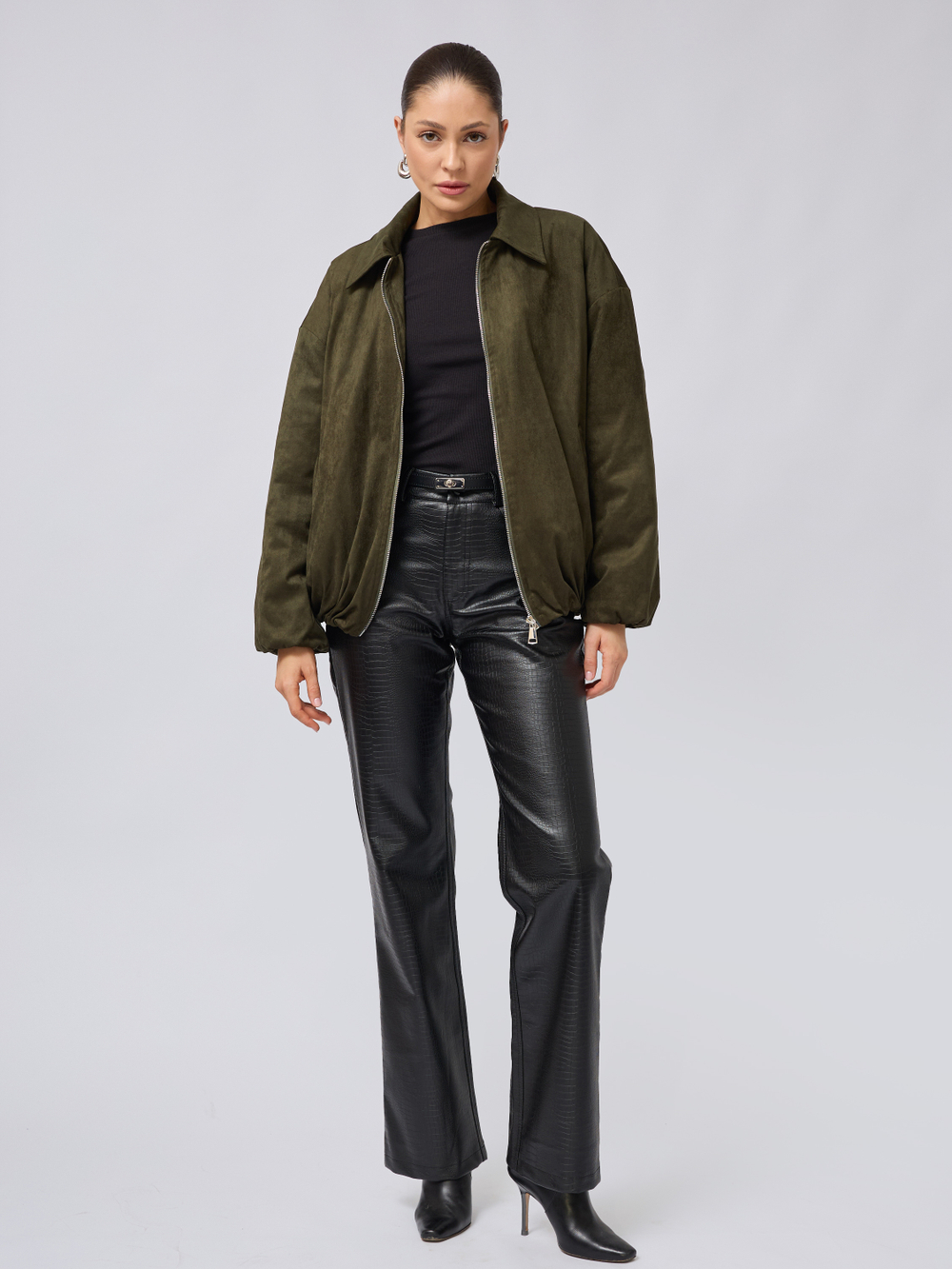 Брюки прямые из экокожи крокодил