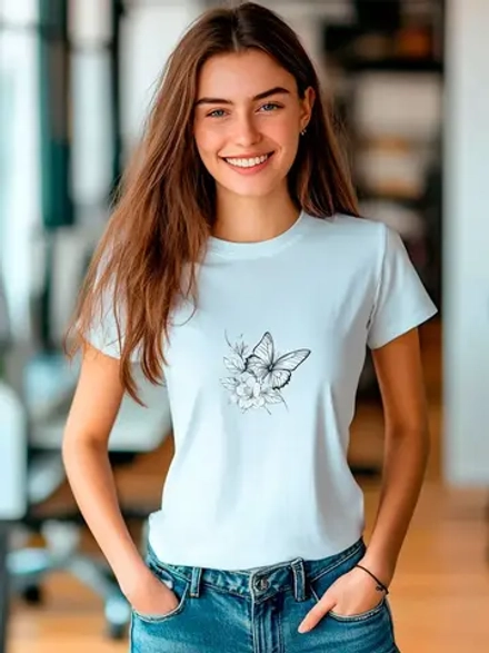 Футболка больших размеров с принтом бабочка