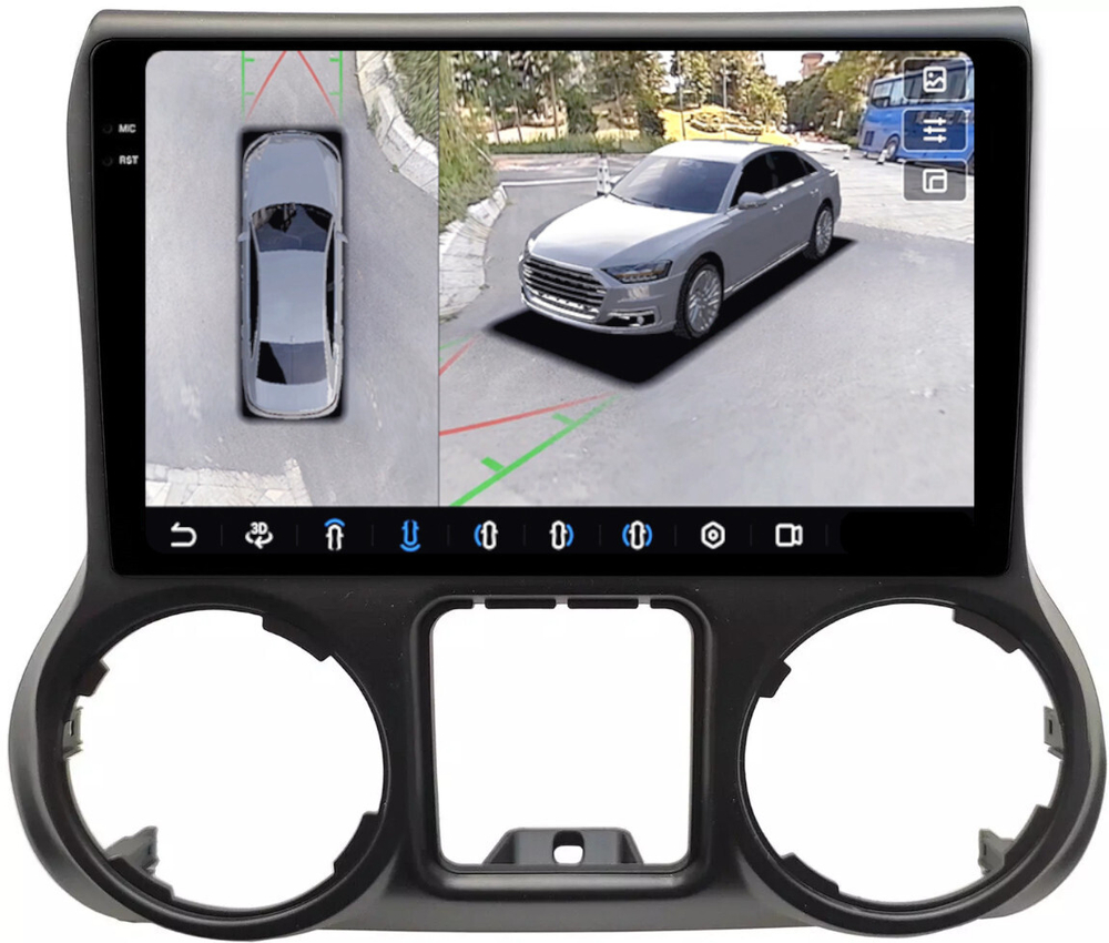 Магнитола для Jeep Wrangler 3 2014-2018 - FarCar BX10-360-9566 монитор 10.36" 2K QLED на Android 13, 6Гб+128Гб, CarPlay, 4G SIM-слот, 4 камеры в комплекте