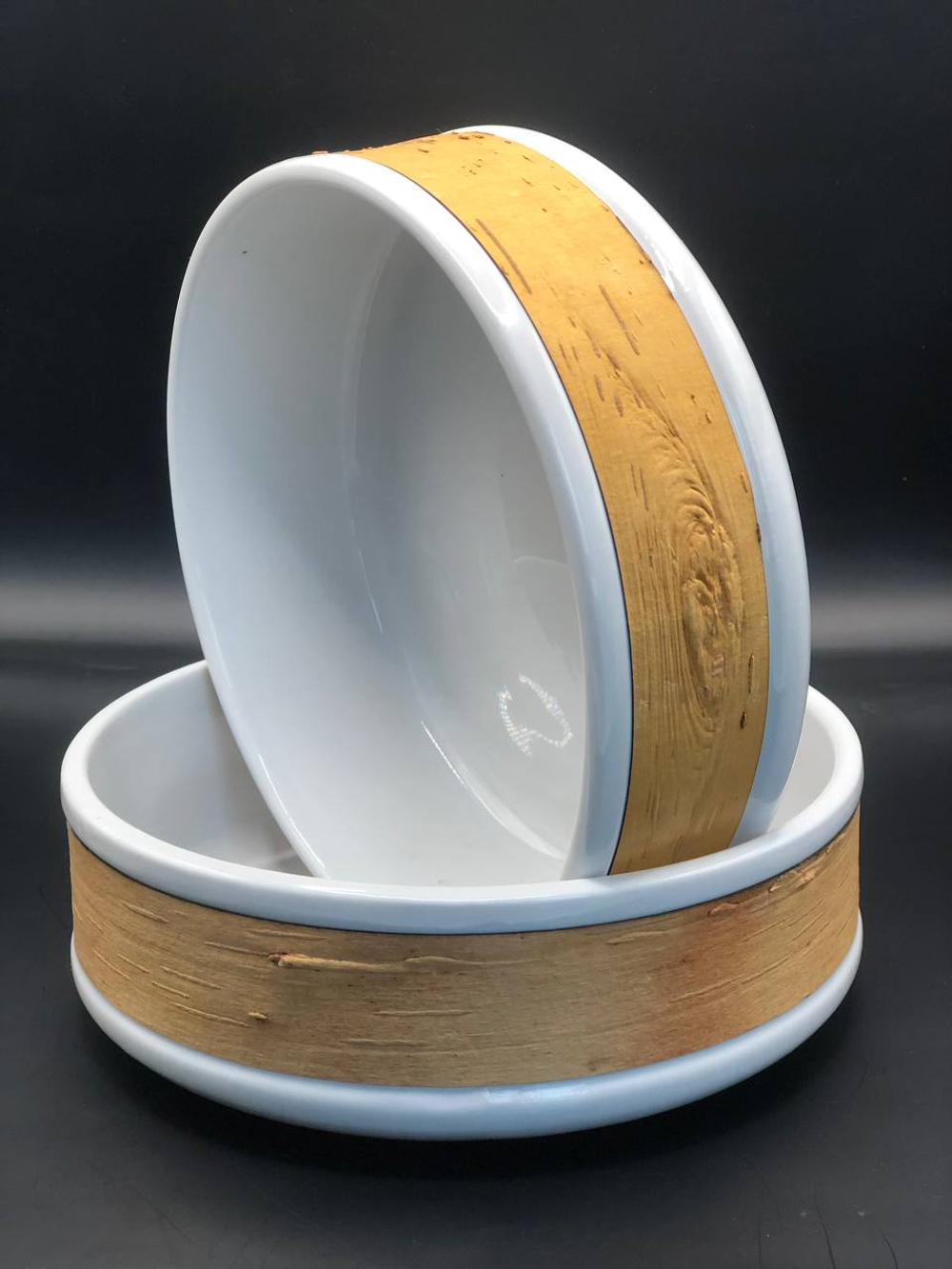 Пиала фарфоровая с берестой. Коллекция Бревно