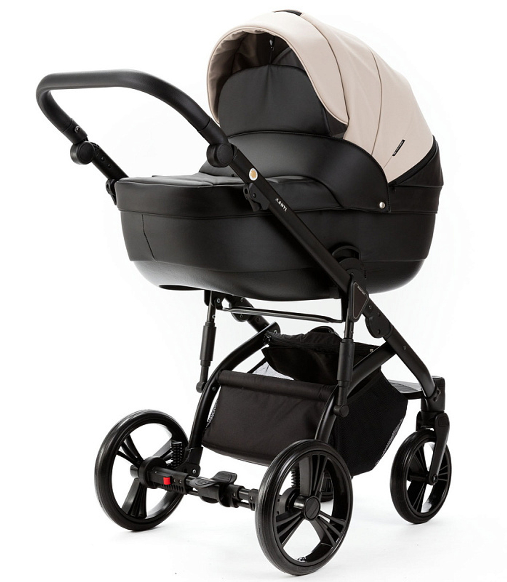 Детская коляска Adamex Lanti Deluxe 2 в 1 LN-SD110 (СВ.БЕЖ.КОЖА + ЧЕРН. КОЖА)