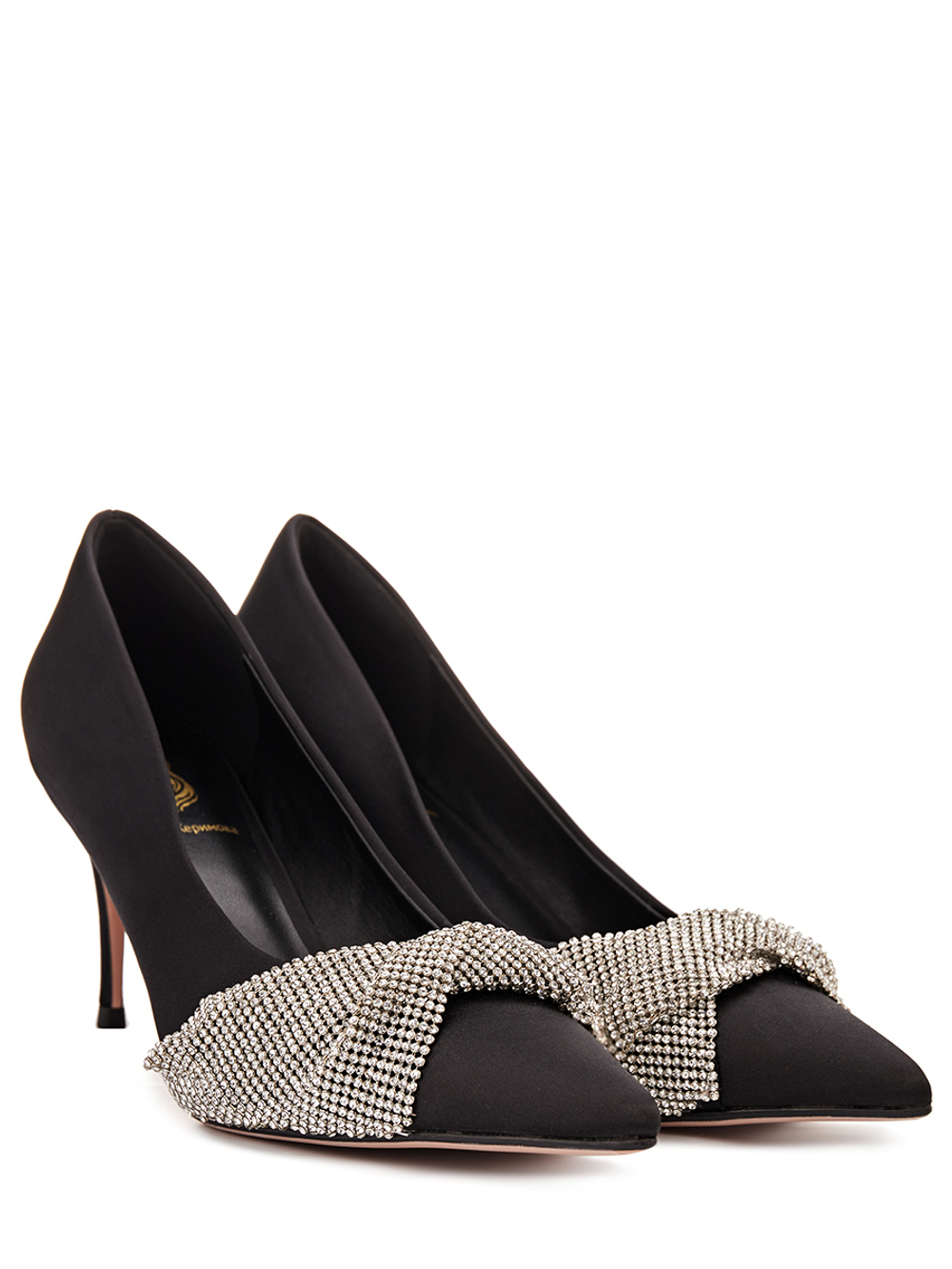 Женские туфли замшевые чёрные с бантом из страз