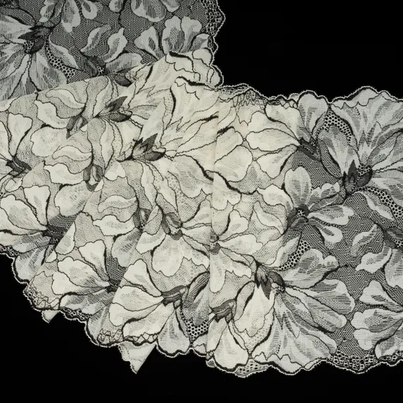 Кружево эластичное молочное/черное 21 см, Китай