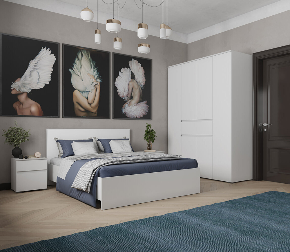 Кровать 140x200 с настилом из ДСП Плейона, белый