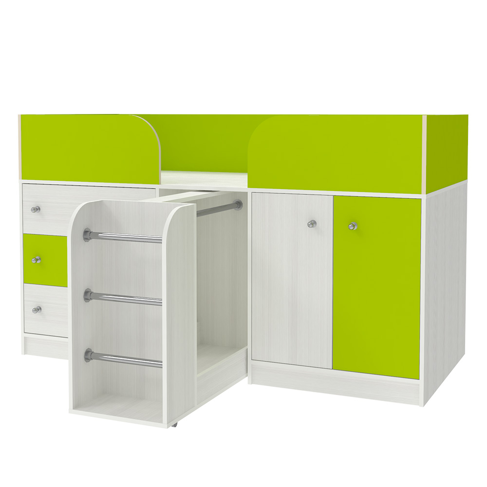 Кровать-чердак КарИВи Малыш 4 Белое Дерево Лайм