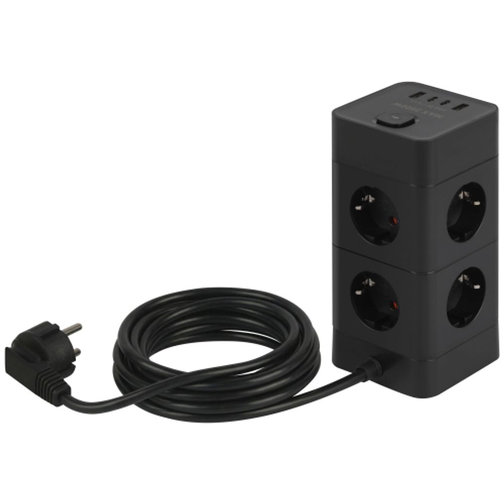 Сетевой фильтр ЭРА TWR-8es-1,5m-4USB-B башня с защитой заземлением с выключателем 8 розеток+4xUSBA+C 1,5м 16А черный | Сетевые фильтры
