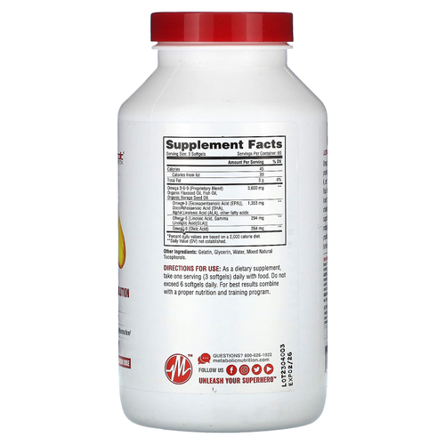Metabolic Nutrition, омега 369, 180 капсул (1200 мг в 1 капсуле)